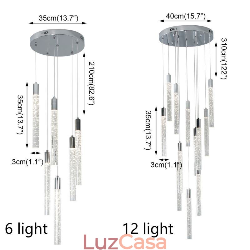 Luminária pendente de cristal cromado, conjunto de colunas, luminária de teto
