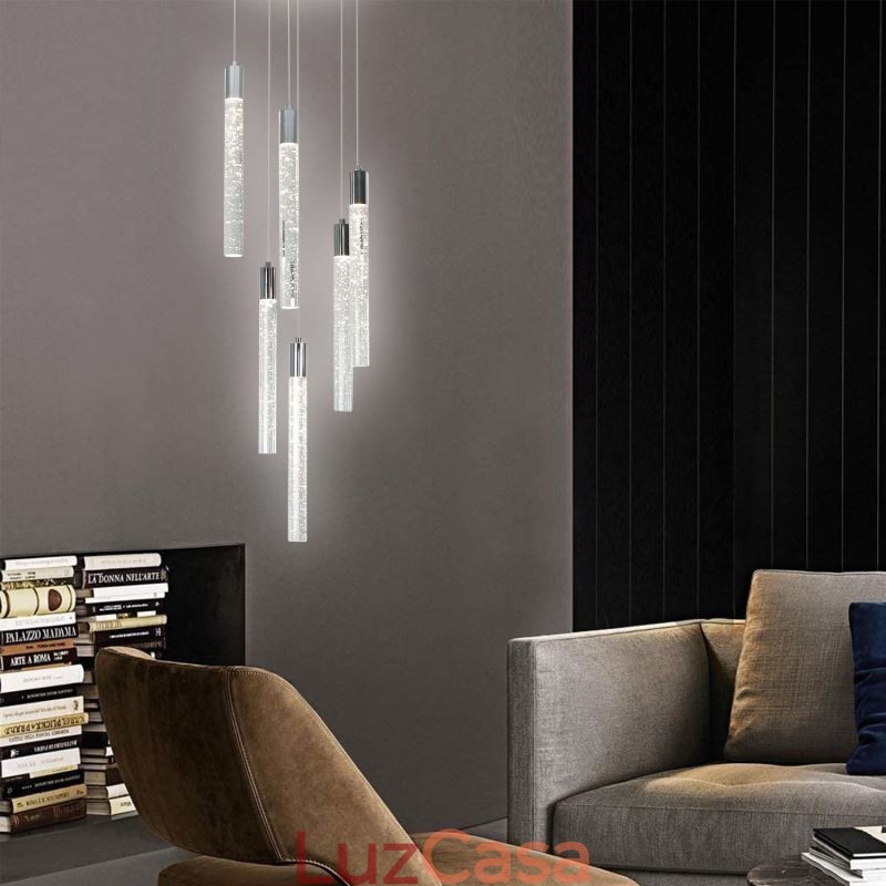 Luminária pendente de cristal cromado, conjunto de colunas, luminária de teto