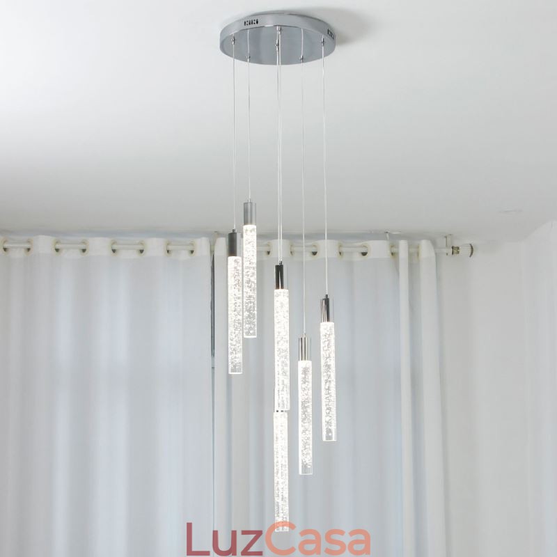 Luminária pendente de cristal cromado, conjunto de colunas, luminária de teto