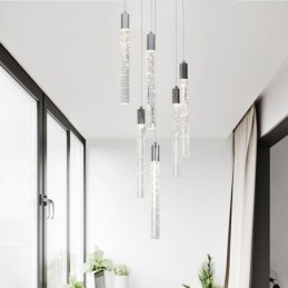 Luminária pendente de cristal cromado, conjunto de colunas, luminária de teto