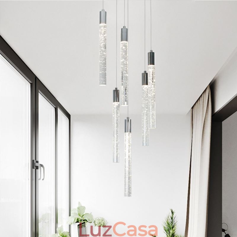 Luminária pendente de cristal cromado, conjunto de colunas, luminária de teto