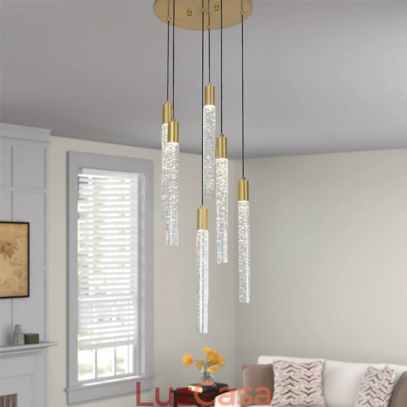 Luminária pendente de cristal de cobre, conjunto de luminárias de teto
