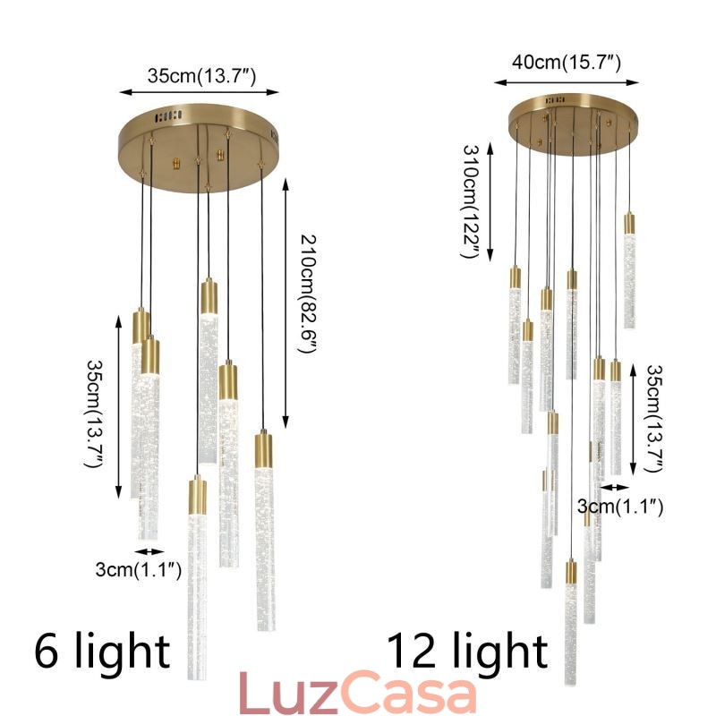 Luminária pendente de cristal de cobre, conjunto de luminárias de teto
