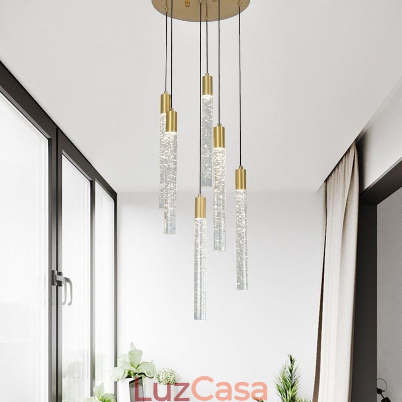Luminária pendente de cristal de cobre, conjunto de luminárias de teto