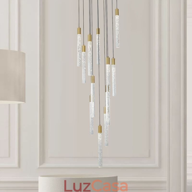 Luminária pendente de cristal de cobre, conjunto de luminárias de teto