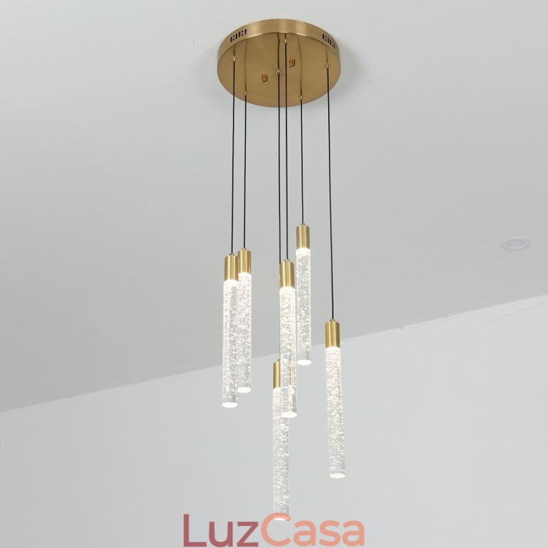 Luminária pendente de cristal de cobre, conjunto de luminárias de teto