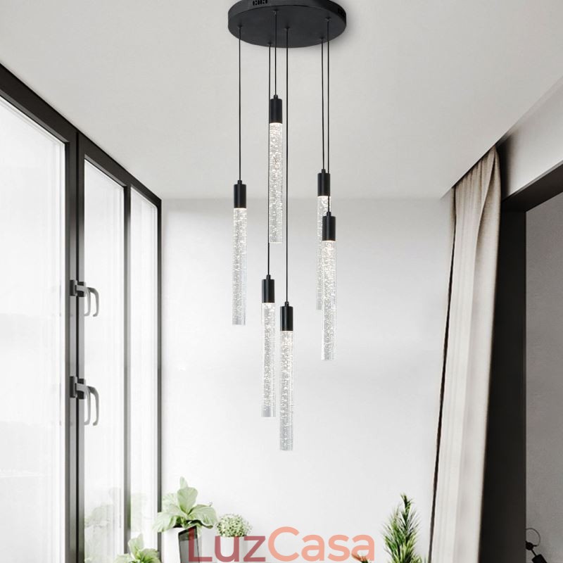 Luminária pendente de cristal preto, coluna, conjunto de luminárias de teto