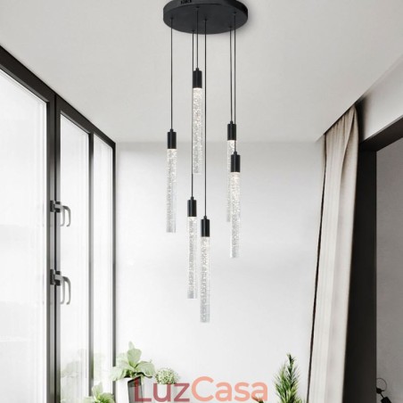 Luminária pendente de cristal preto, coluna, conjunto de luminárias de teto Luminária pendente de cristal preto, coluna, conjunto de luminárias de teto