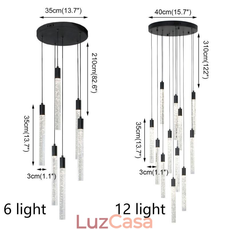 Luminária pendente de cristal preto, coluna, conjunto de luminárias de teto