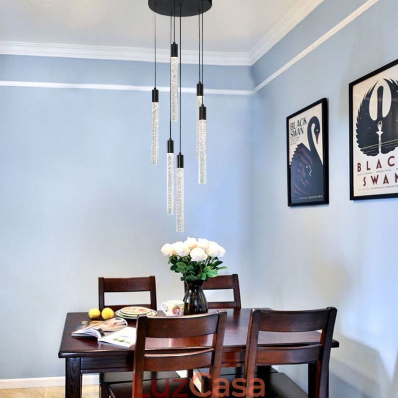 Luminária pendente de cristal preto, coluna, conjunto de luminárias de teto