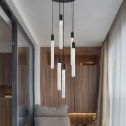 Luminária pendente de cristal preto, coluna, conjunto de luminárias de teto