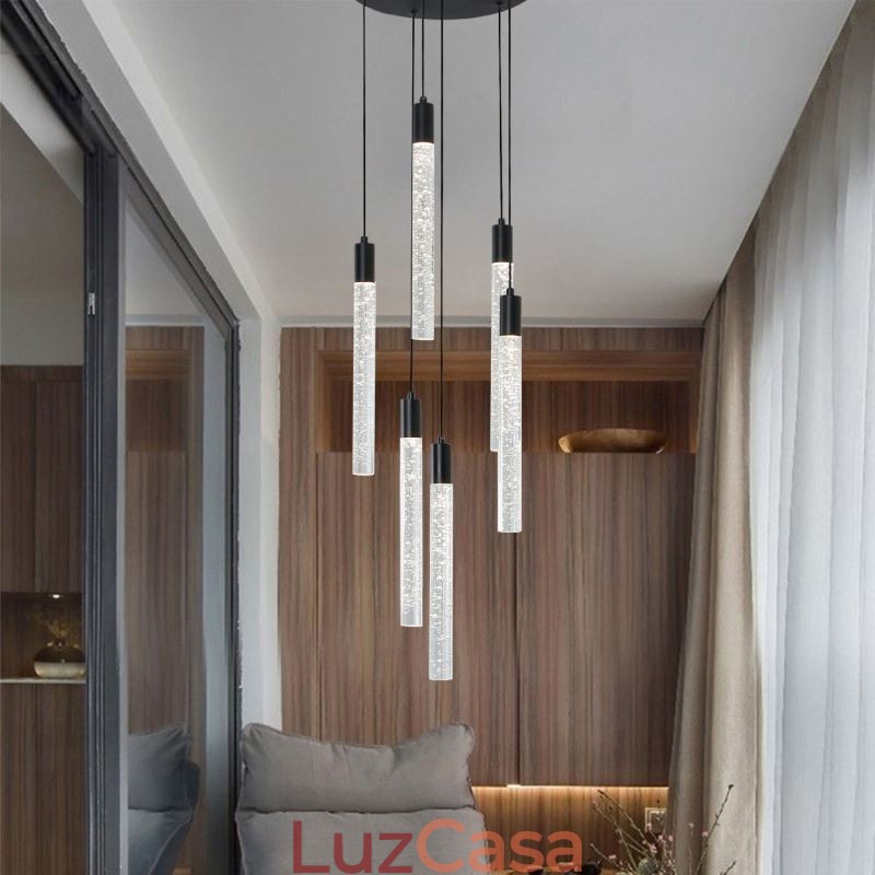Luminária pendente de cristal preto, coluna, conjunto de luminárias de teto