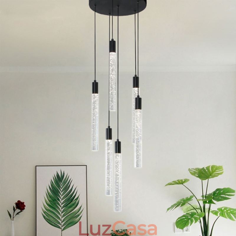 Luminária pendente de cristal preto, coluna, conjunto de luminárias de teto