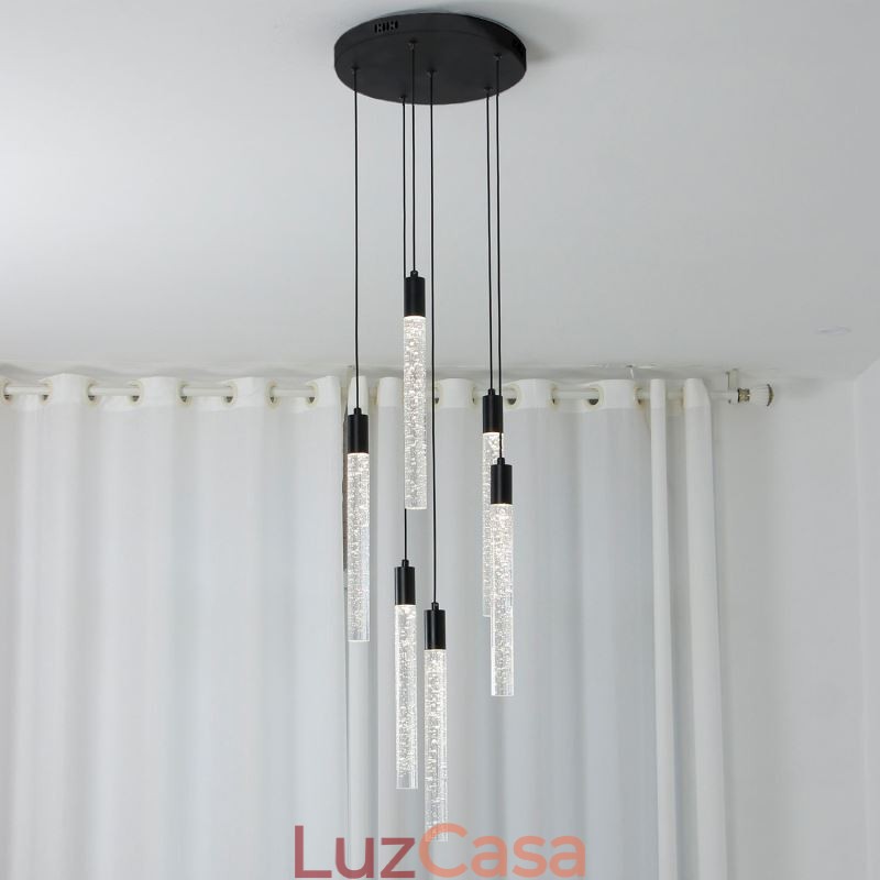 Luminária pendente de cristal preto, coluna, conjunto de luminárias de teto