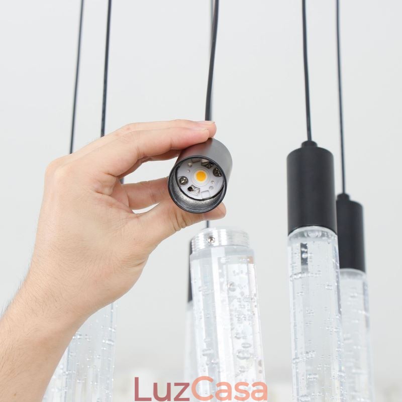 Luminária pendente de cristal preto, coluna, conjunto de luminárias de teto