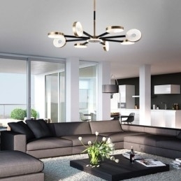 Luminária pendente minimalista com nove cabeças em formato de círculo