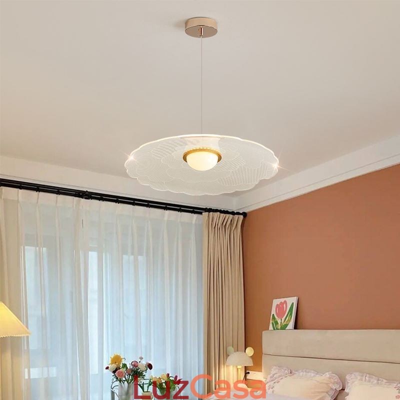 Luminária pendente de acrílico com flor de panela para teto