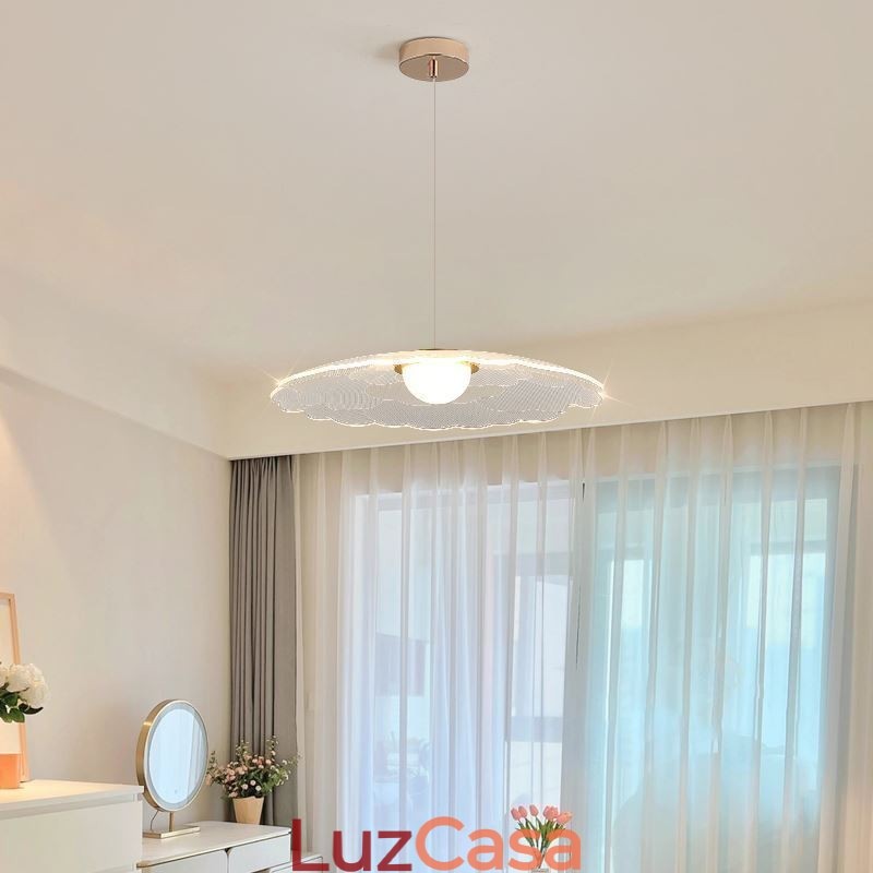 Luminária pendente de acrílico com flor de panela para teto