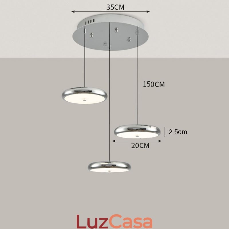 Luminária pendente com três luzes de cabeça redondas