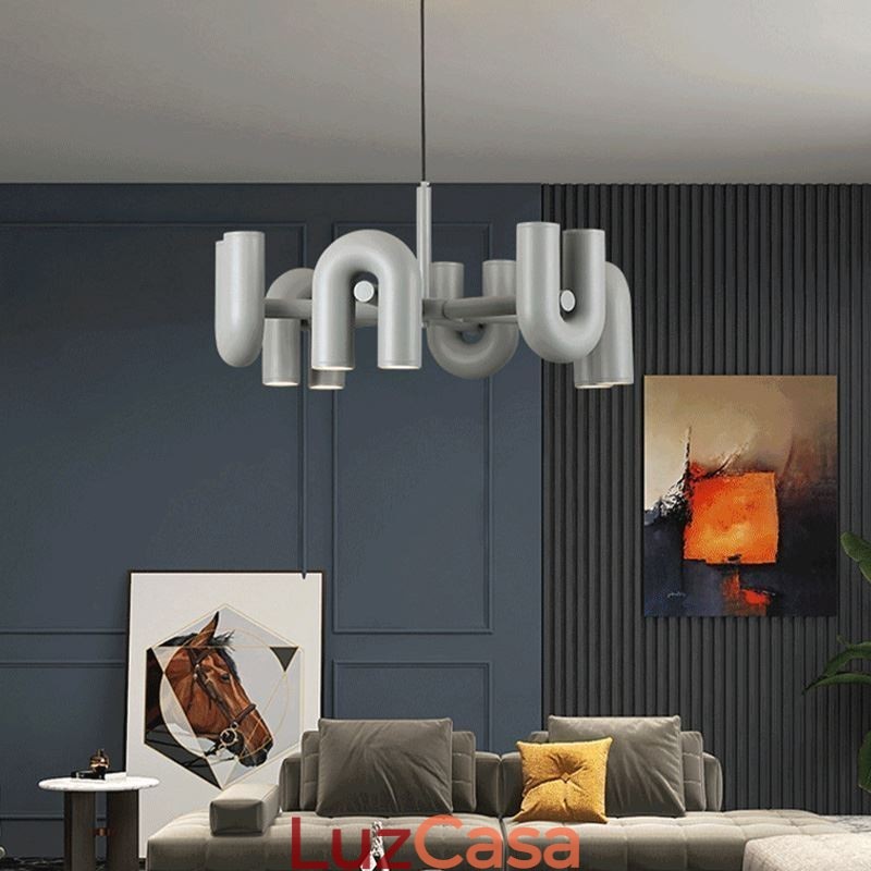 Luminária pendente redonda de ferro forjado em forma de U, luminária de teto com rotação de 90 graus