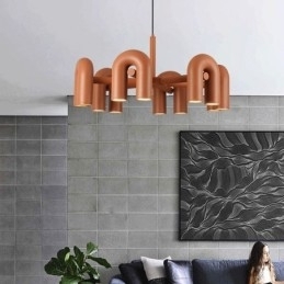 Luminária pendente redonda de ferro forjado em forma de U, luminária de teto com rotação de 90 graus