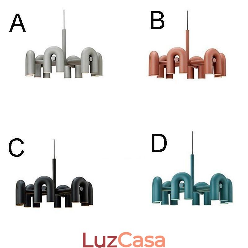 Luminária pendente redonda de ferro forjado em forma de U, luminária de teto com rotação de 90 graus