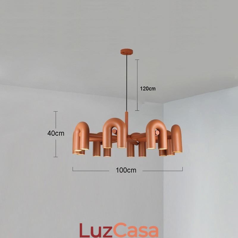 Luminária pendente redonda de ferro forjado em forma de U, luminária de teto com rotação de 90 graus