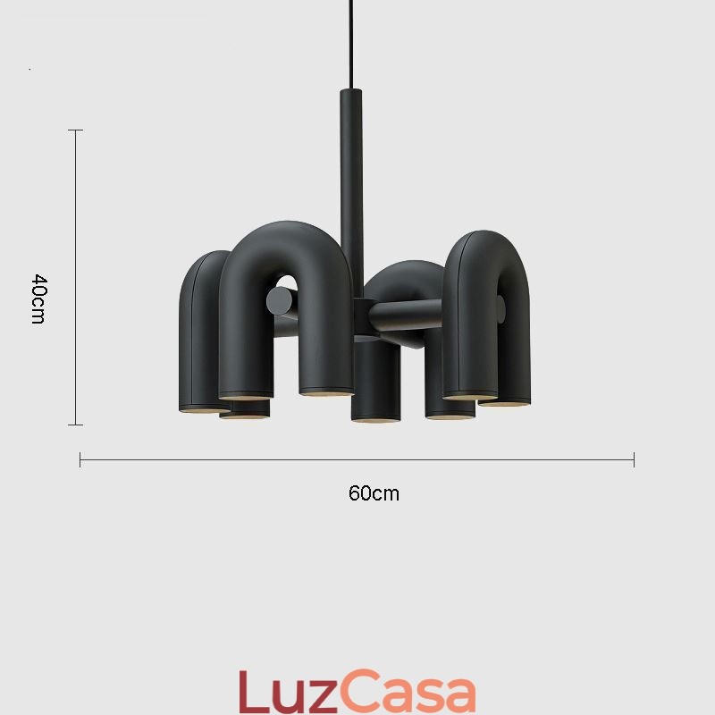 Luminária pendente redonda de ferro forjado em forma de U, luminária de teto com rotação de 90 graus