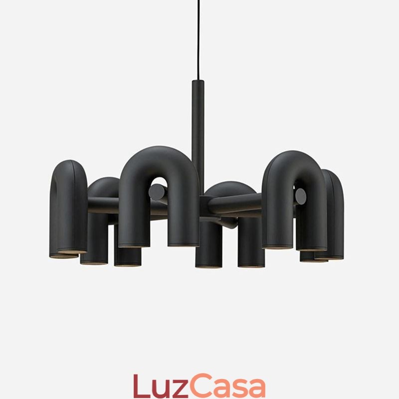 Luminária pendente redonda de ferro forjado em forma de U, luminária de teto com rotação de 90 graus