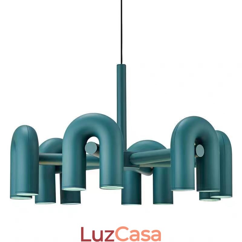 Luminária pendente redonda de ferro forjado em forma de U, luminária de teto com rotação de 90 graus