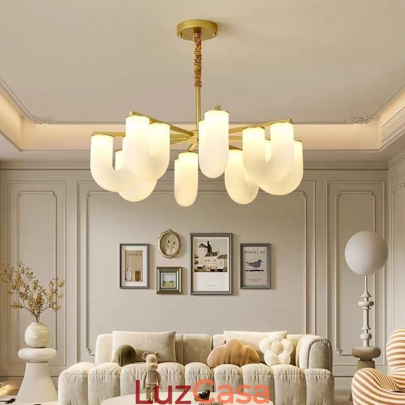 Lustre em formato de U estilo creme francês luz pendente
