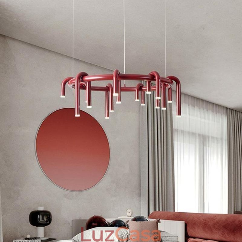 Luminária de teto moderna nórdica duplex edifício circular em forma de U pendente