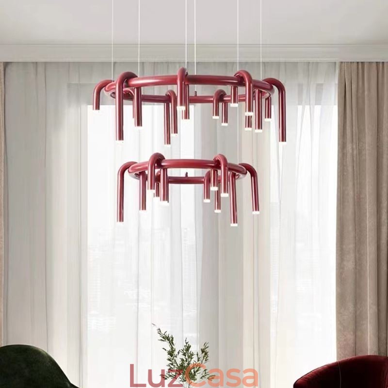 Luminária de teto moderna nórdica duplex edifício circular em forma de U pendente