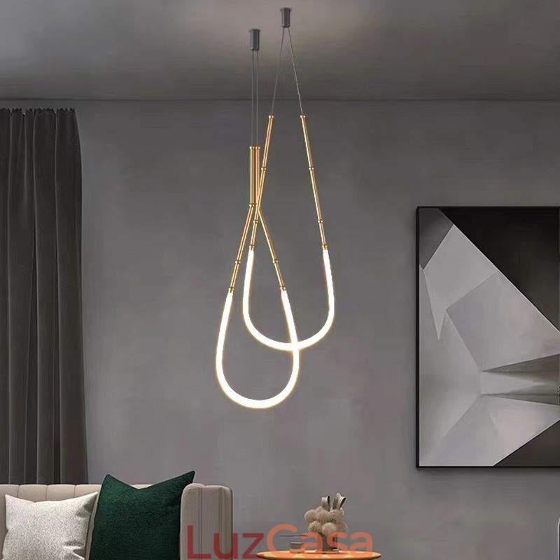 Luminária Pendente Creative Line Bambu Luminária de Teto Preto Dourado