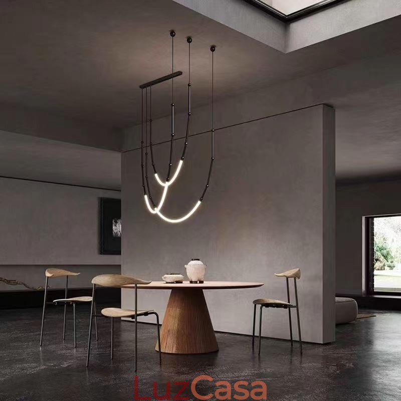 Luminária Pendente Creative Line Bambu Luminária de Teto Preto Dourado