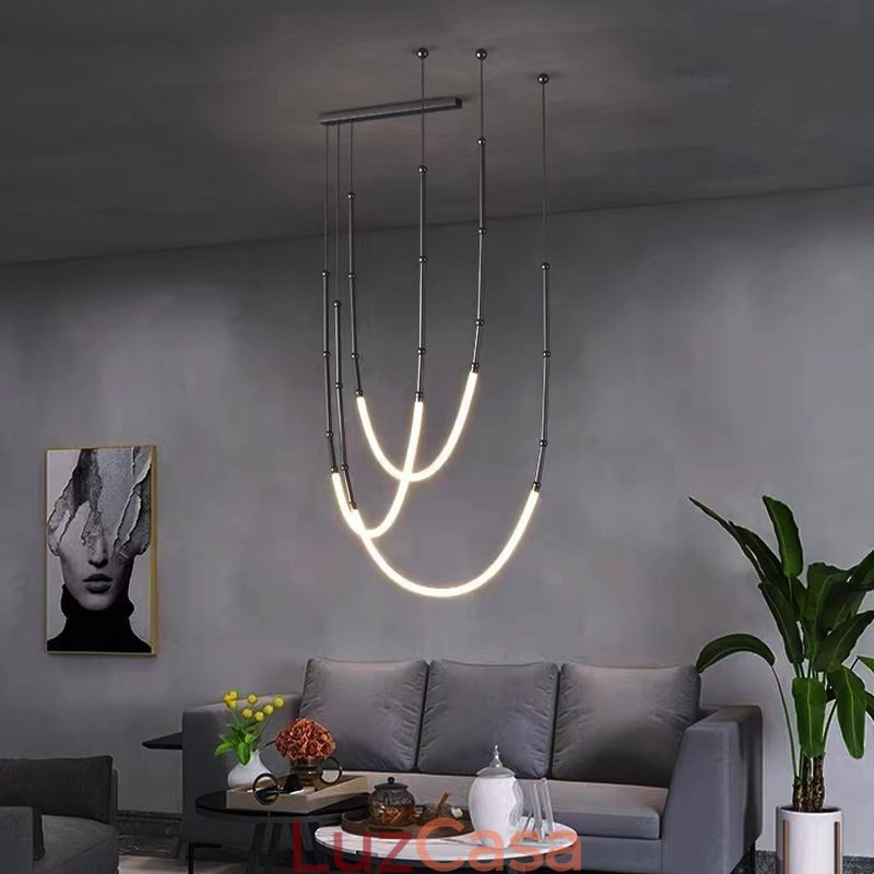 Luminária Pendente Creative Line Bambu Luminária de Teto Preto Dourado