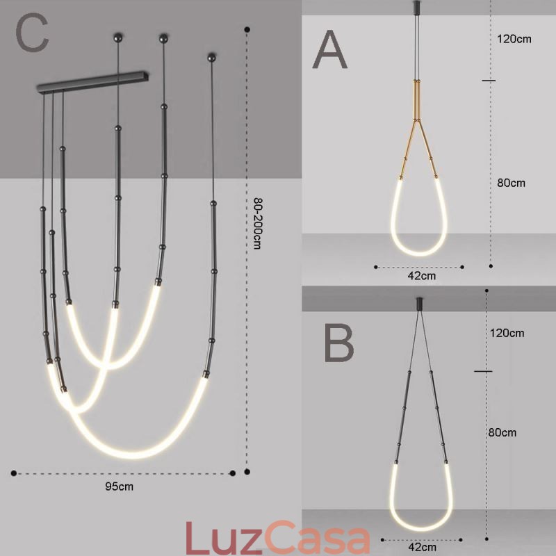 Luminária Pendente Creative Line Bambu Luminária de Teto Preto Dourado