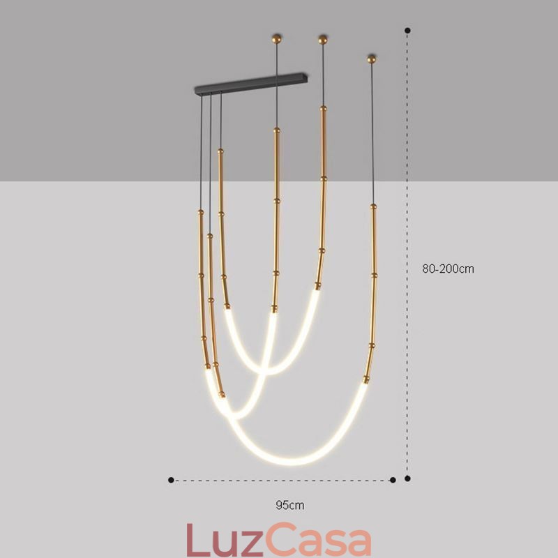 Luminária Pendente Creative Line Bambu Luminária de Teto Preto Dourado