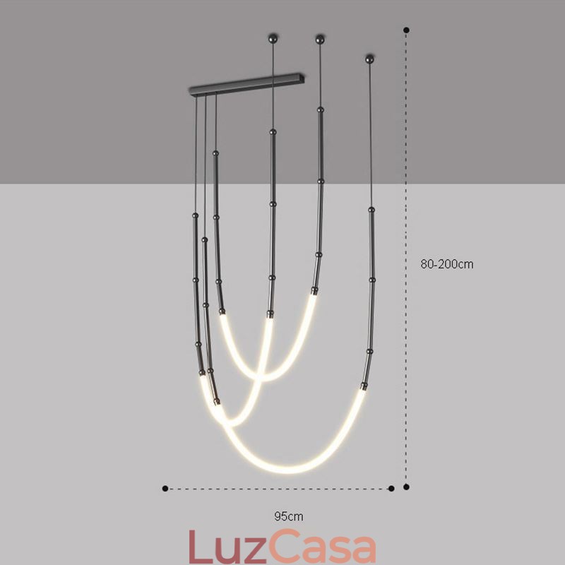 Luminária Pendente Creative Line Bambu Luminária de Teto Preto Dourado