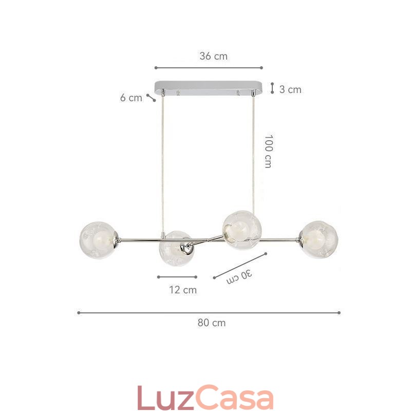 Luminária pendente de vidro, luminária pendente europeia de feijão mágico, 4 luzes