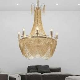 Luminária pendente de corrente de alumínio, luz criativa, luz decorativa de borla de luxo, dourada e prateada