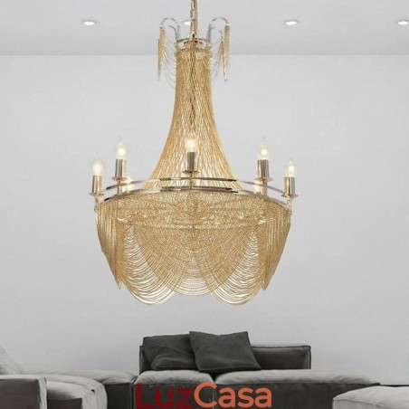 Luminária pendente de corrente de alumínio, luz criativa, luz decorativa de borla de luxo, dourada e prateada