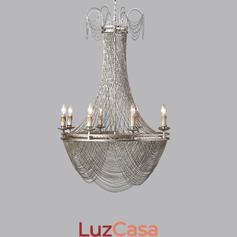 Luminária pendente de corrente de alumínio, luz criativa, luz decorativa de borla de luxo, dourada e prateada