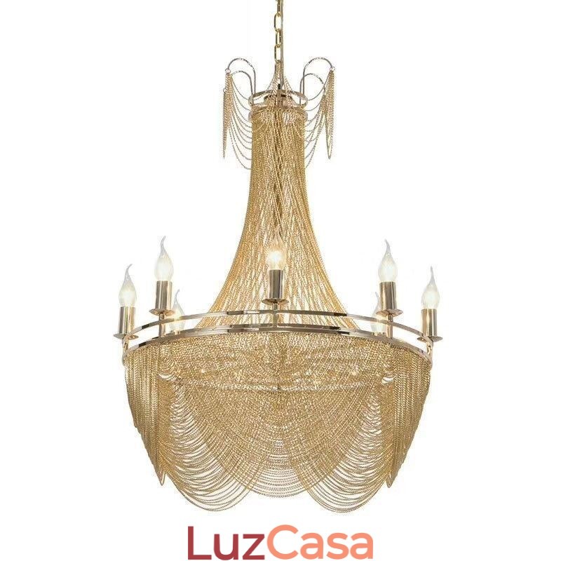 Luminária pendente de corrente de alumínio, luz criativa, luz decorativa de borla de luxo, dourada e prateada