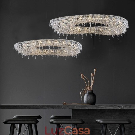 Luminária pendente de cristal moderna e luxuosa, luminária de teto oval Luminária pendente de cristal moderna e luxuosa, luminária de teto oval