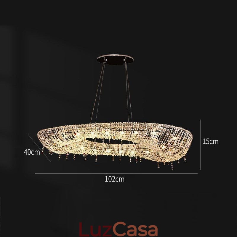 Luminária pendente de cristal moderna e luxuosa, luminária de teto oval