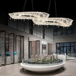 Luminária pendente de cristal moderna e luxuosa, luminária de teto oval