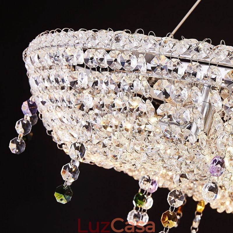 Luminária pendente de cristal moderna e luxuosa, luminária de teto oval