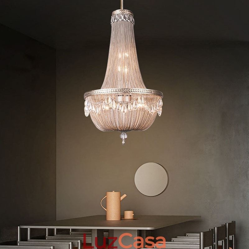 Pendente de borla retrô americano duplex alumínio corrente luz de teto
