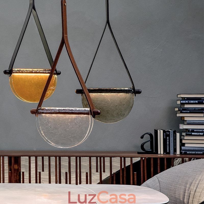 Luminária pendente moderna minimalista com cinto de vidro para teto